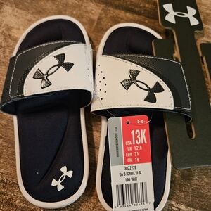 Under Armour Kids Slide Sandals - Blue and White Boys Size 13 New With Tags